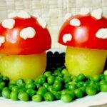 recetas para niños: setas de patata, tomate y guisantes